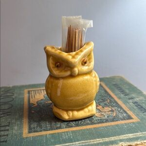 Vintage Yellow Owl Toothpick Holder